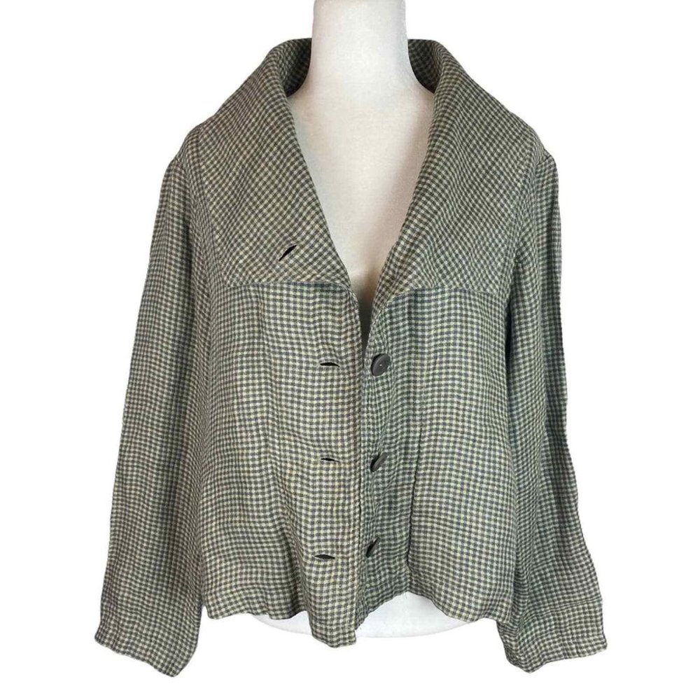 (101) FLAX Oversized Crossover Button Up Blazer Jacket with Pockets 100% Linen